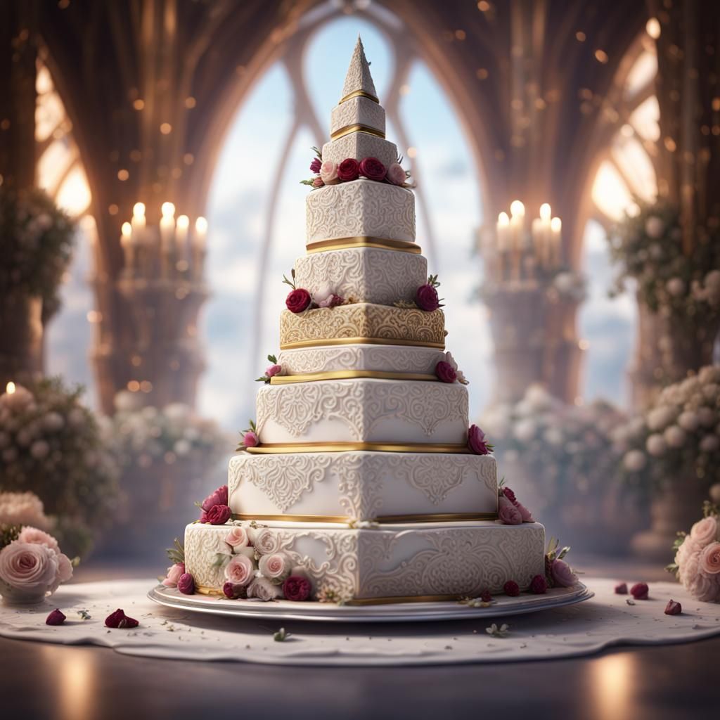 Lacy White Wedding Cake Pyramid: Fantasy Concept Art