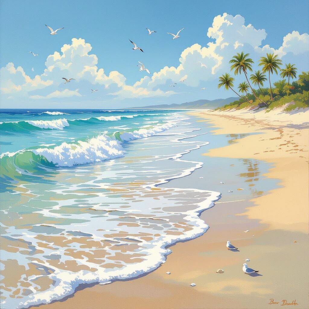 Dreamy Beach Scene in Painterly Style