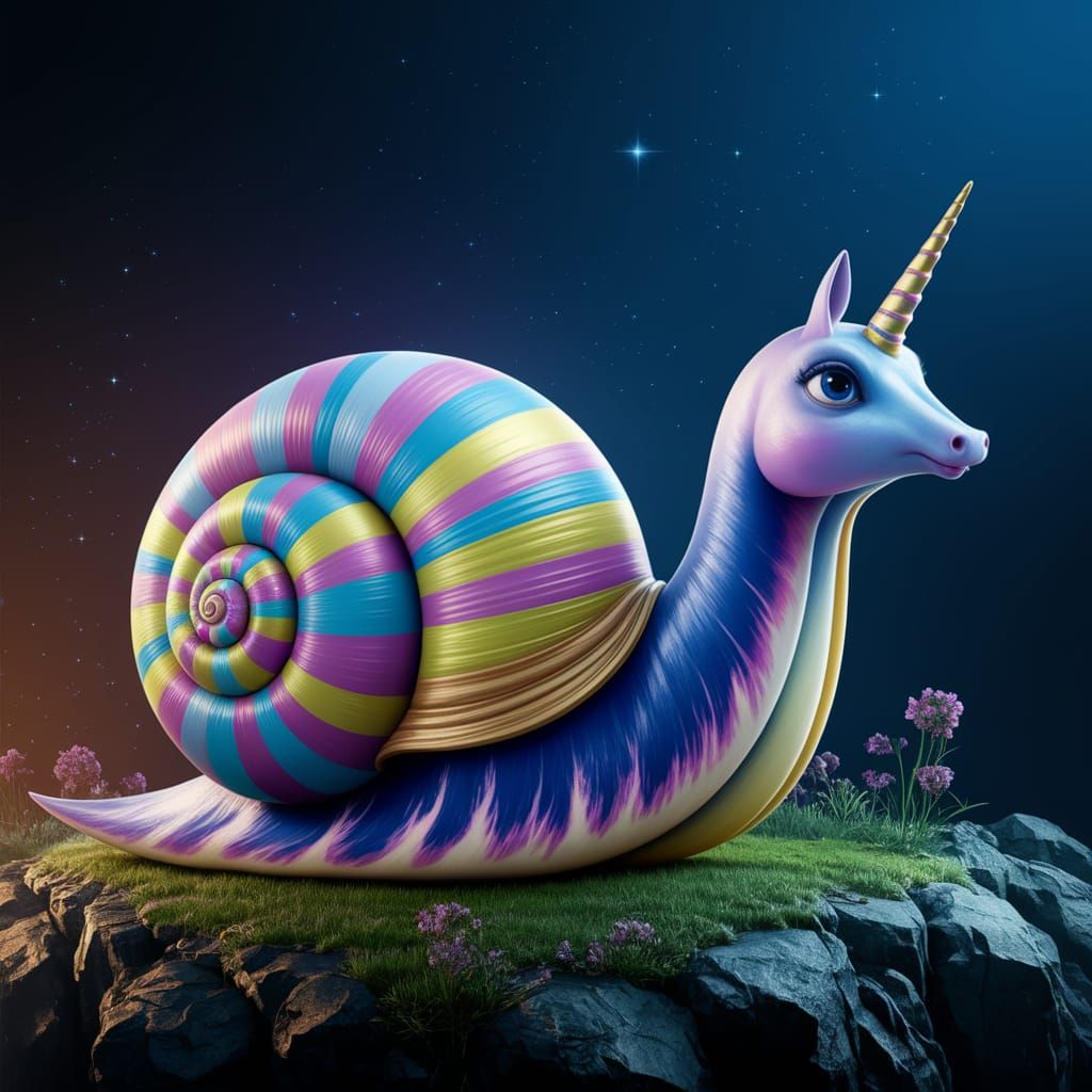 Unicorn Snail in Cinematic Style