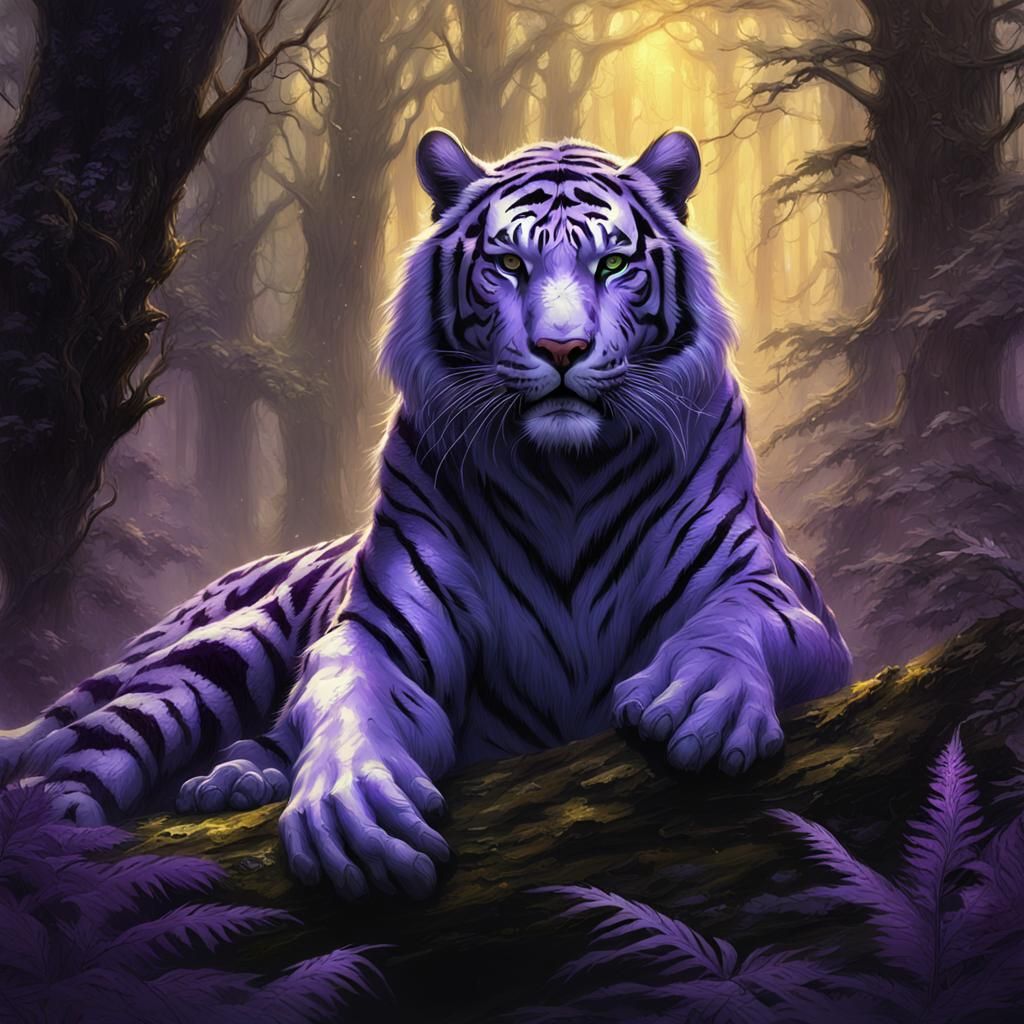 Tiger in Dark Fantasy Forest, Luis Royo Style