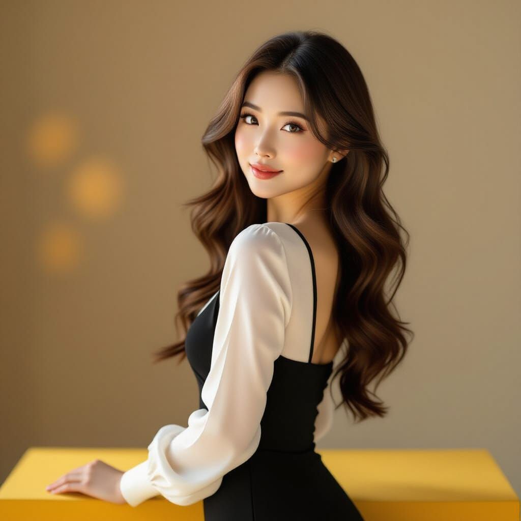 Elegant Chinese Woman Posing in Studio Digital Painting