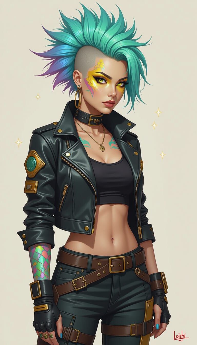 Cyberpunk Reptilian Woman with Mohawk and Scales