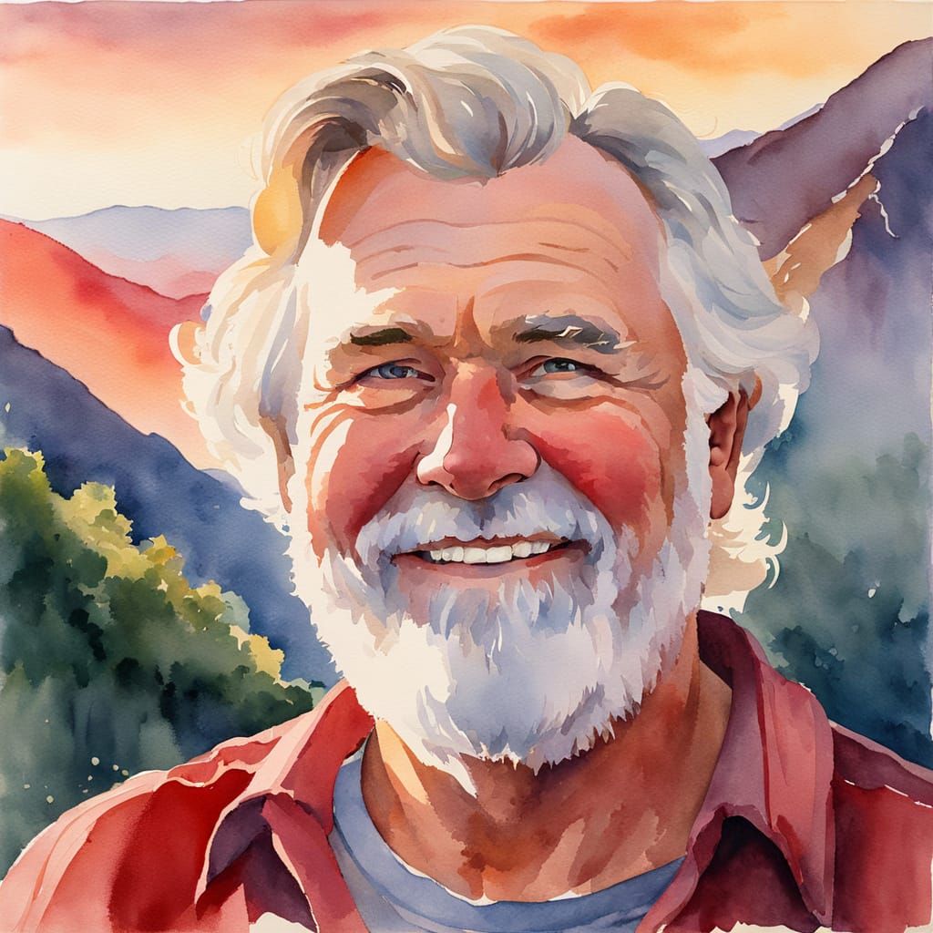 Serene Mountain Sunrise in Post-Impressionist Watercolor