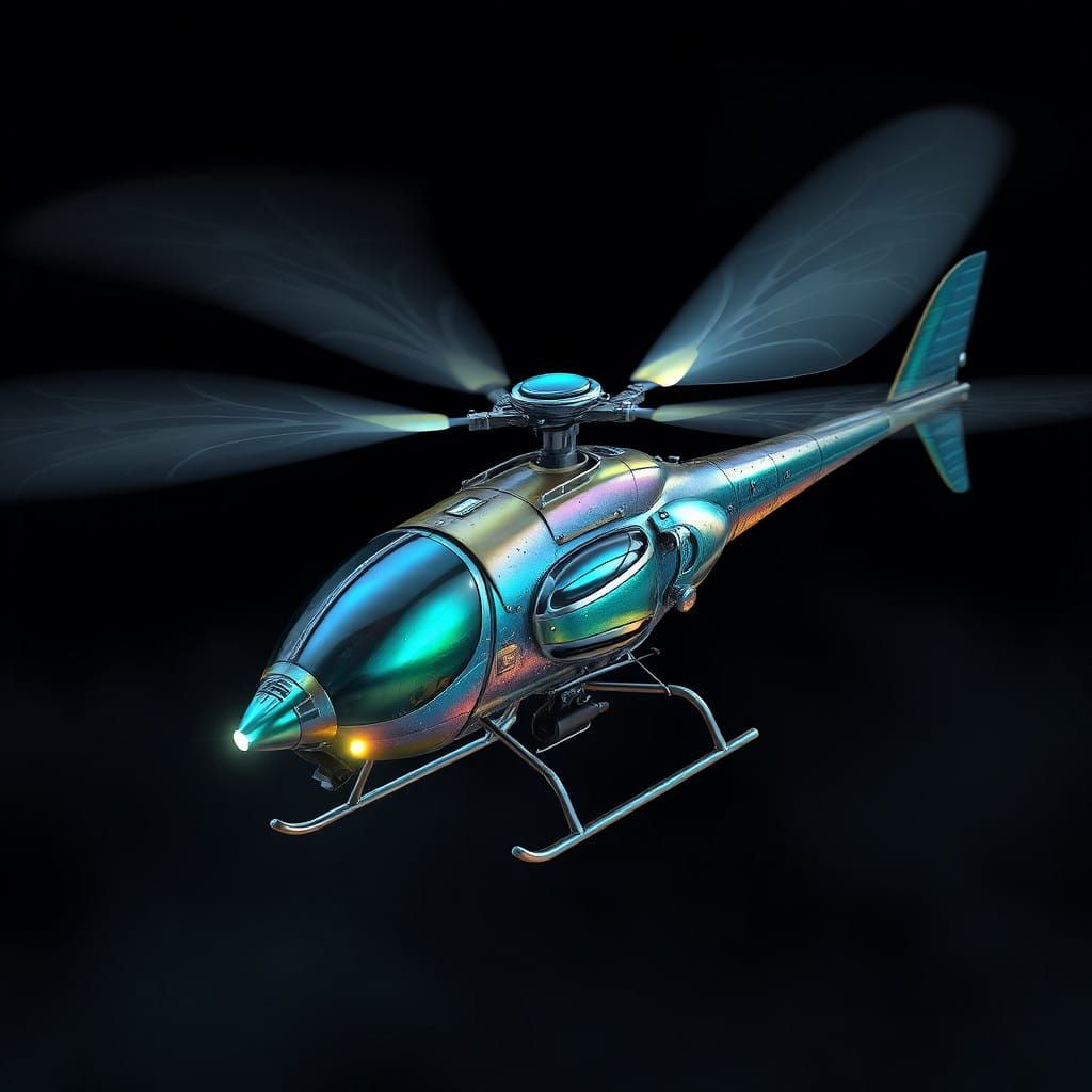 Glimmering Cyberpunk Helicopter in Iridescent Hues