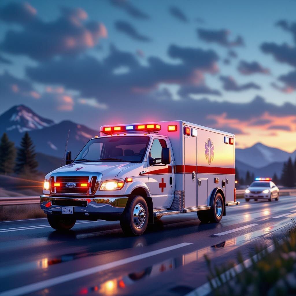Ambulance on Emergency Call: Detailed Matte Painting