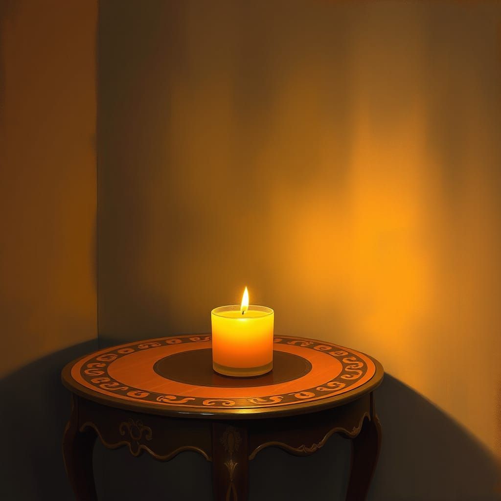 Warm Candle in Soft, Golden Light