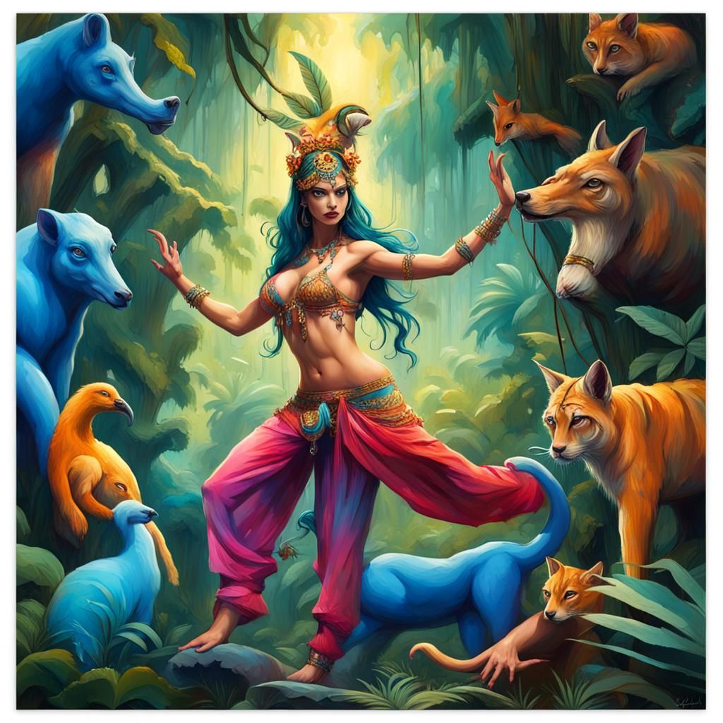 Genie Belly Dancer in Mystical Jungle Graffiti Art