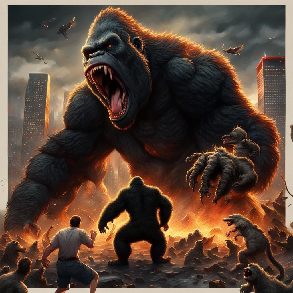 Enraged Dog's Epic Battle: Kong vs. Godzilla