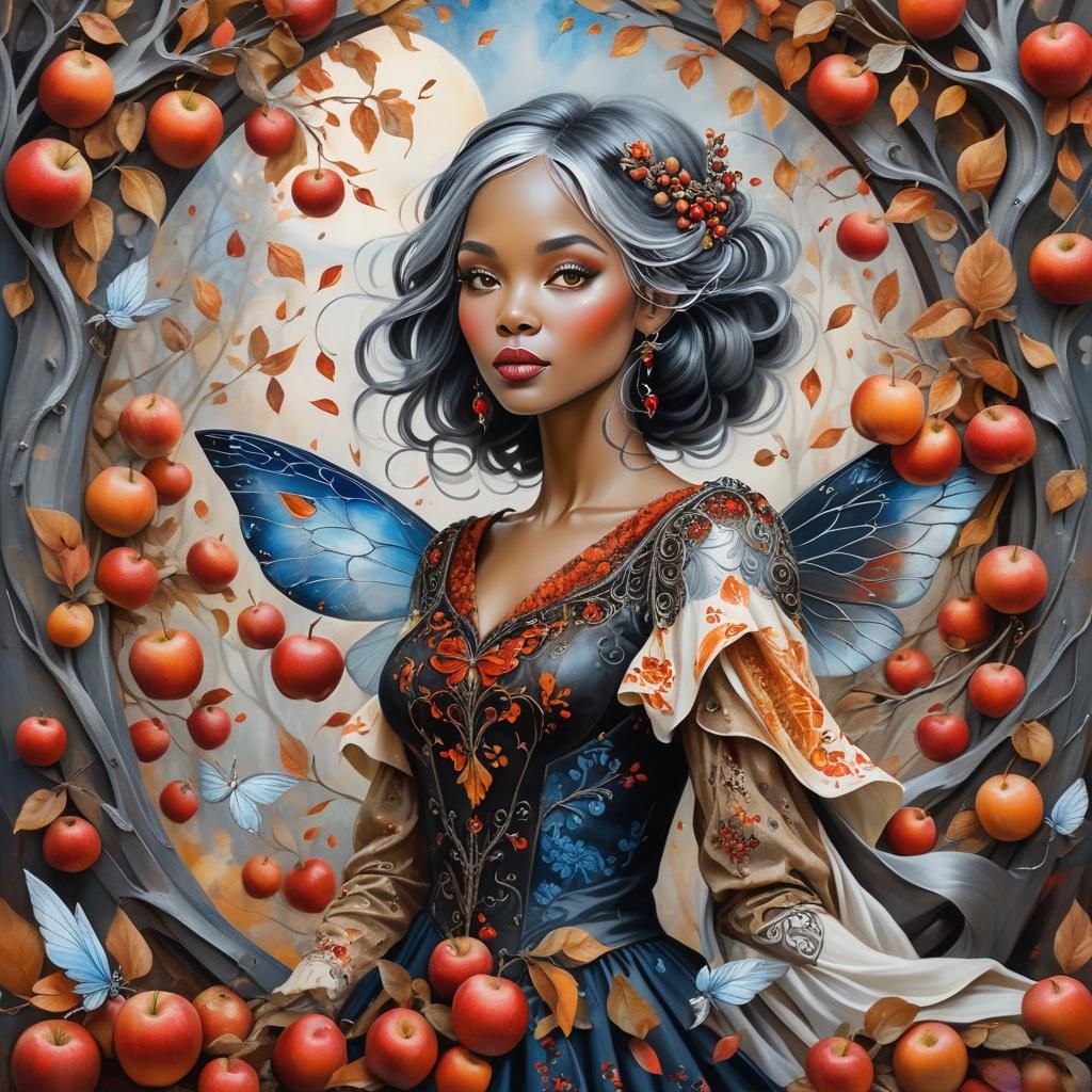 Enchanting Autumn Fairy in Mixed Media Art