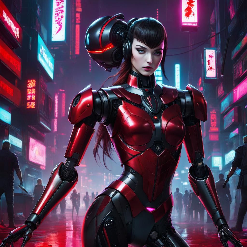 Cyberpunk Ballerina Robot in Neon Style