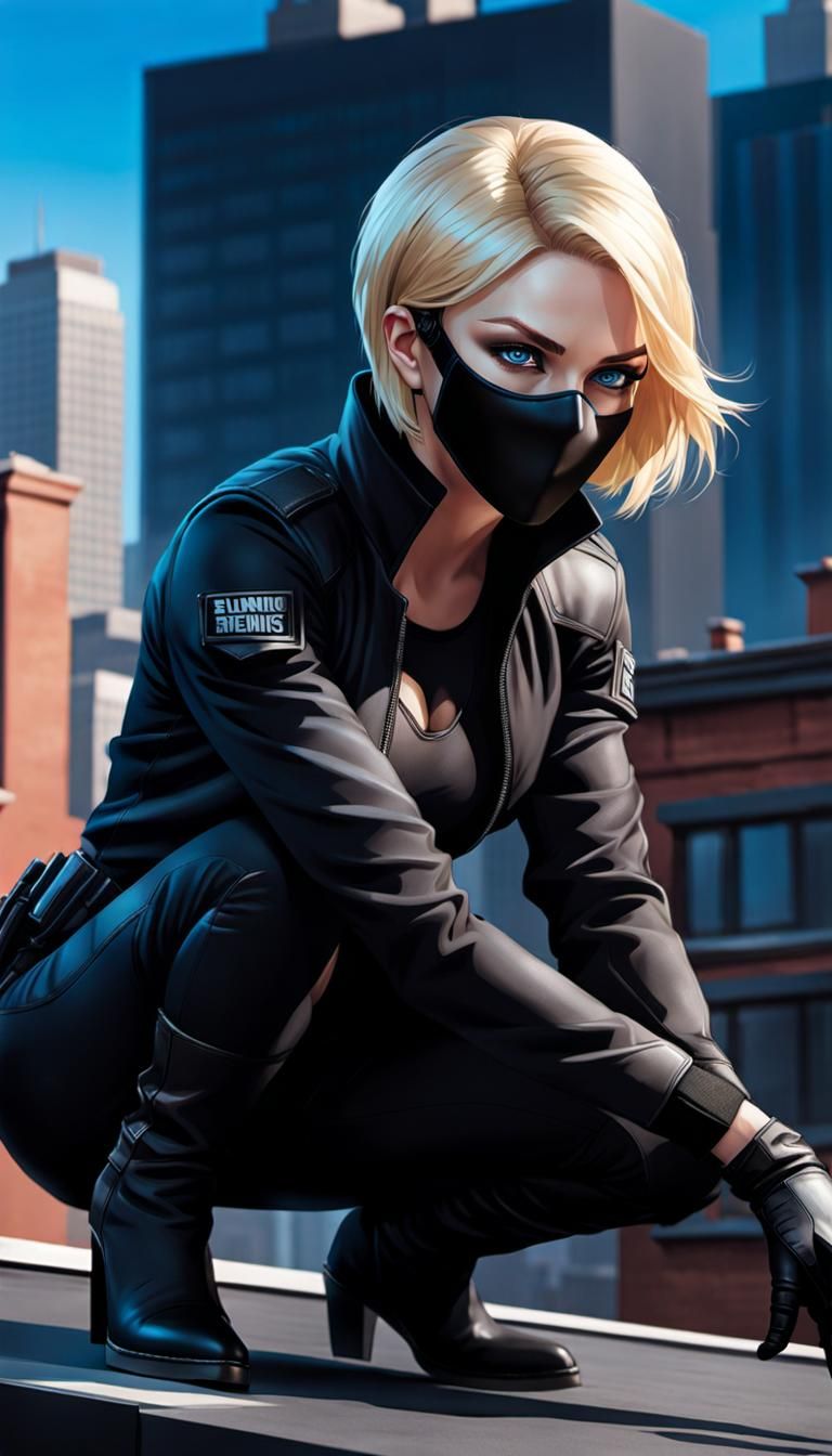 Masked Vigilante on Rooftop Ready to Strike