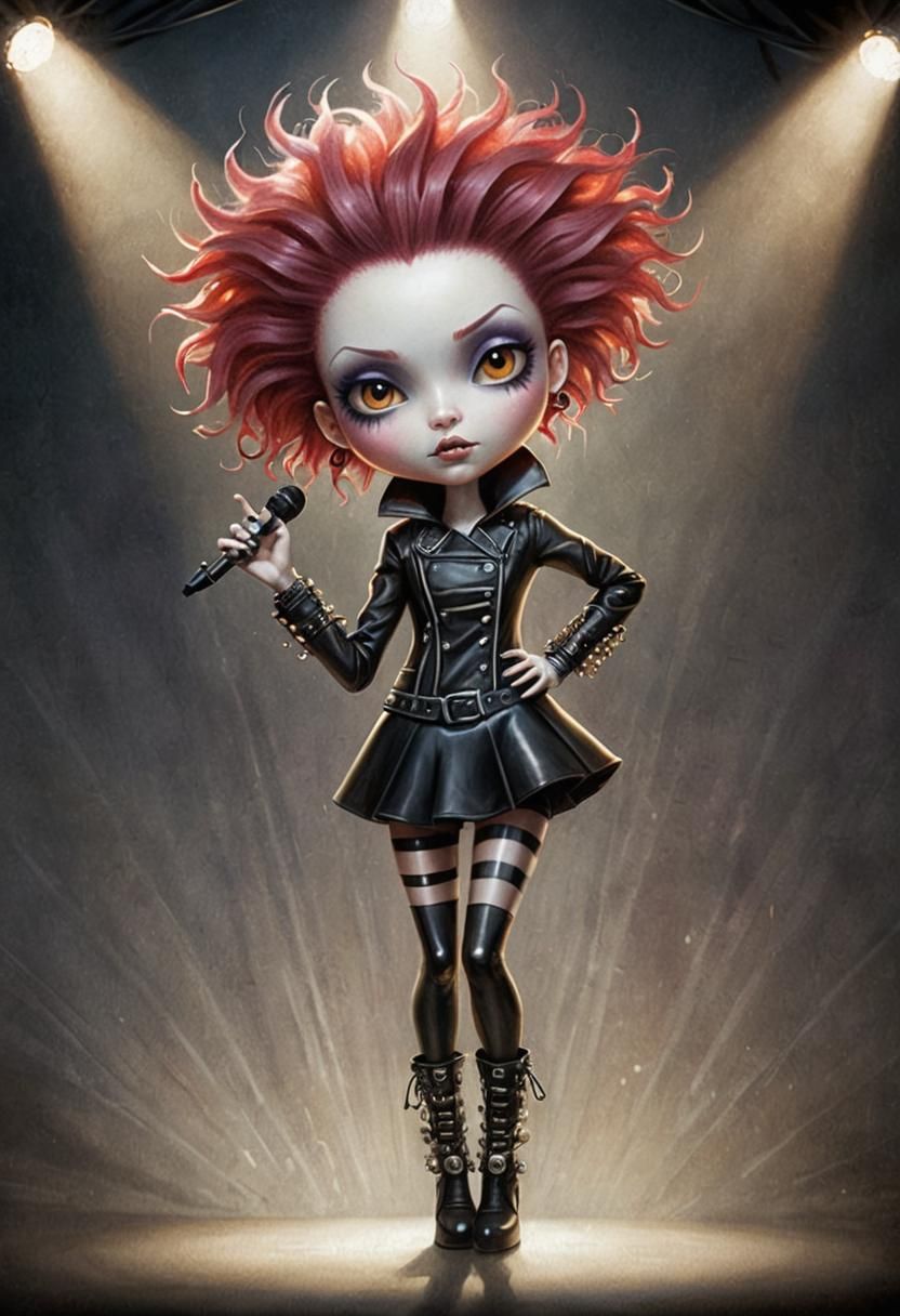 Female Guitarist Portrait in Ceccoli Cartoon Style