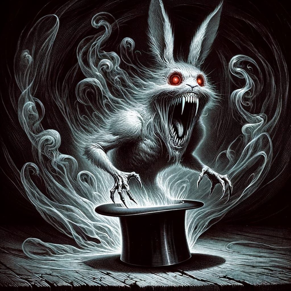 Fearsome Bunny Ghost Sucked into Top Hat