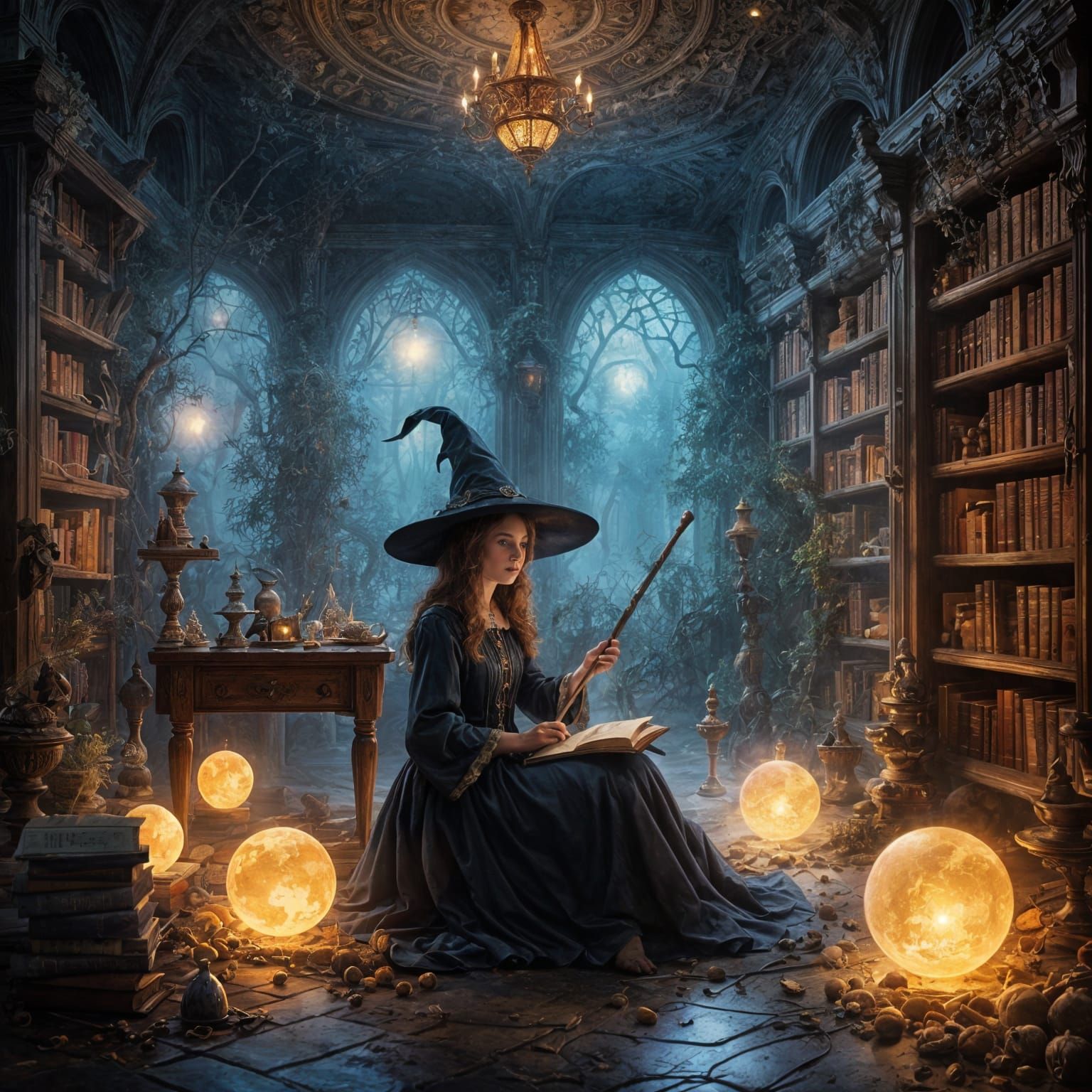 Whimsical Witches' Lair in Sepia Tones