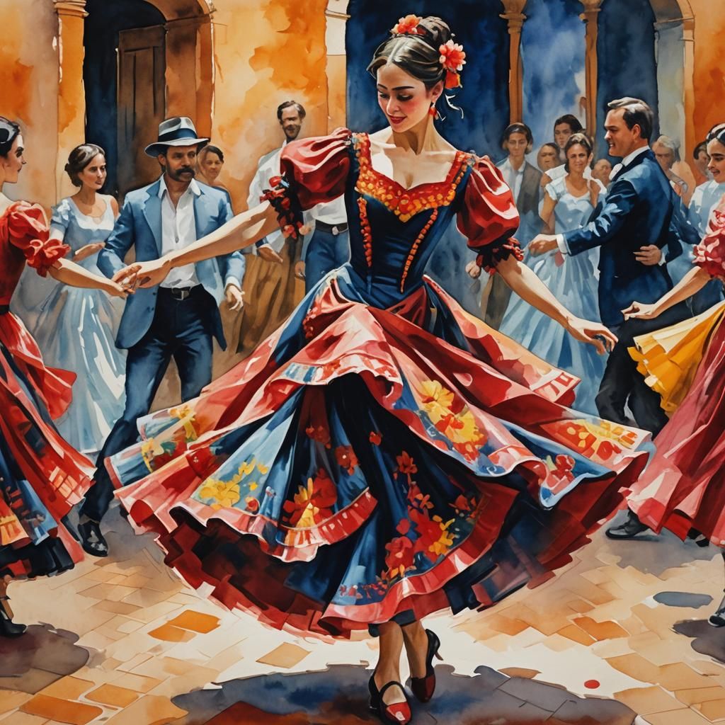 Spanish Dancer in Gouache Watercolor Style