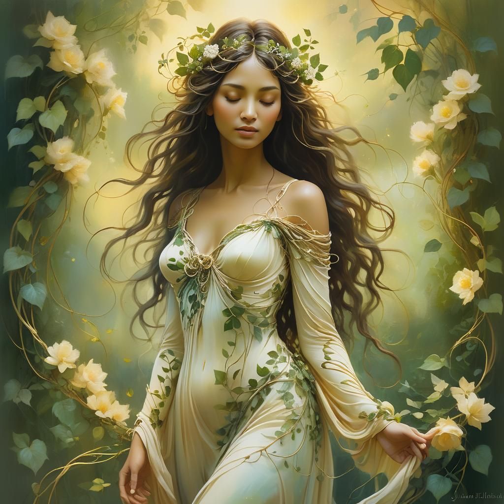 Goddess in Ethereal Landscape Painting