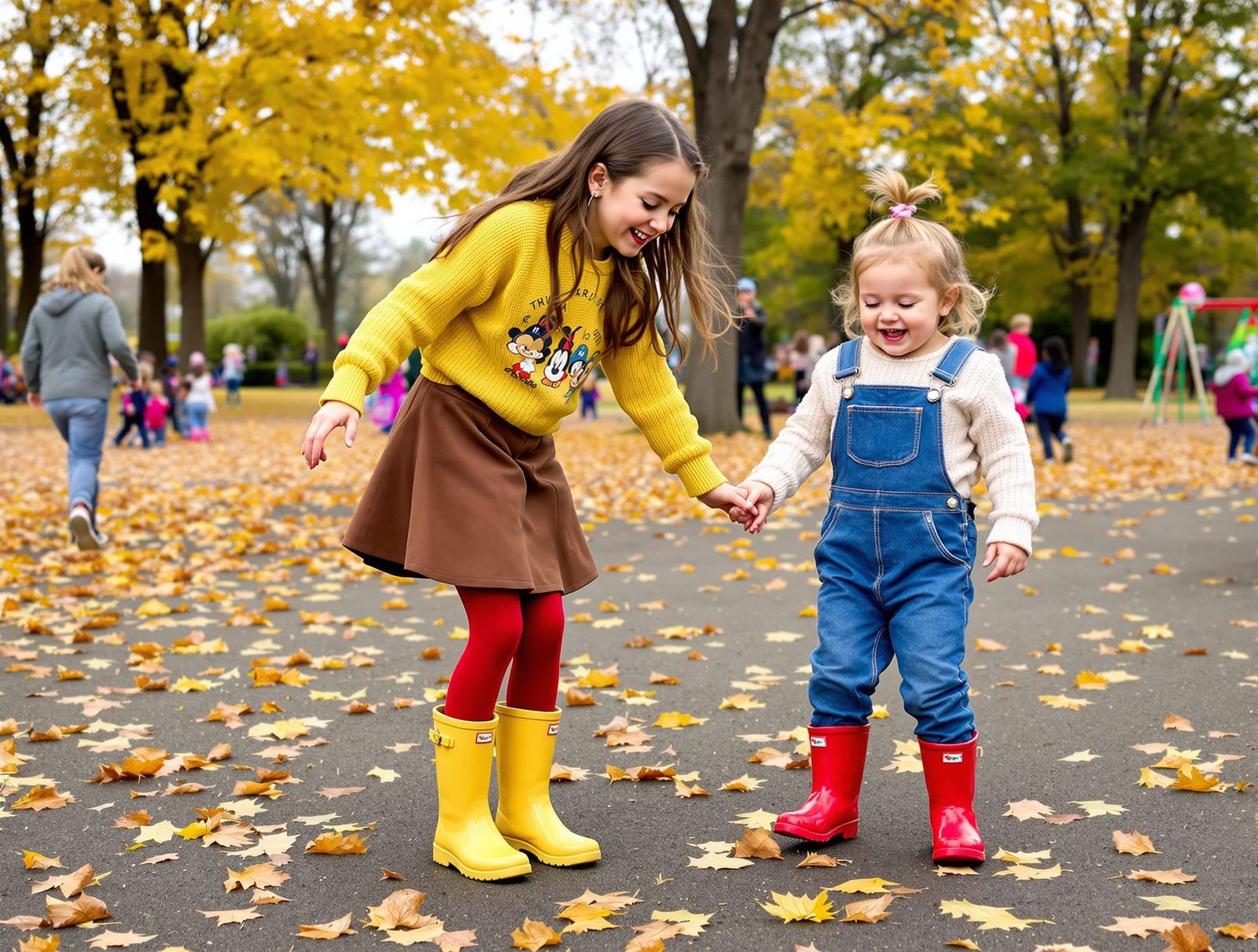 Two Sisters Enjoying an Autumn Playground