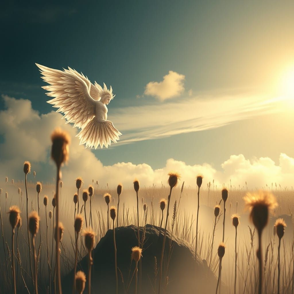 Dark Fantasy Scene in Gothic Style with Wings and Horns