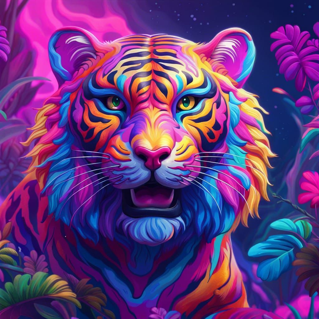 Lisa Frank Tiger in Detailed Matte Painting