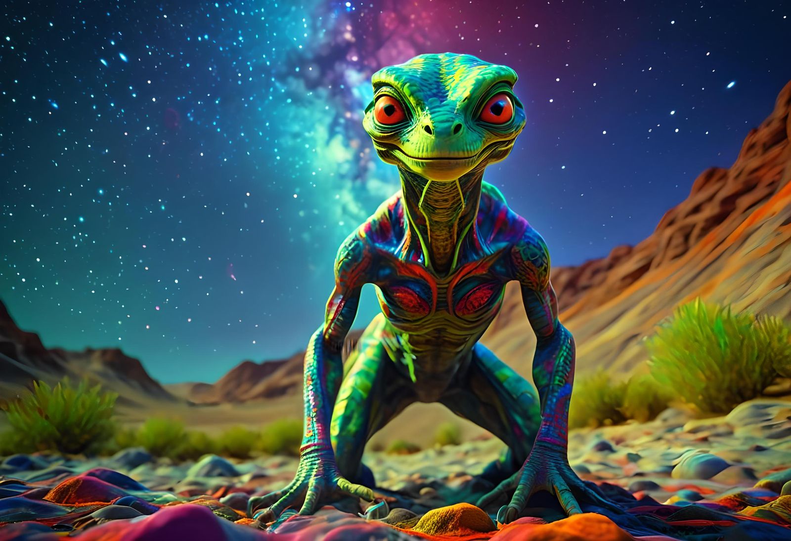 Reptilian Alien on Distant Planet, Photorealistic Rendering
