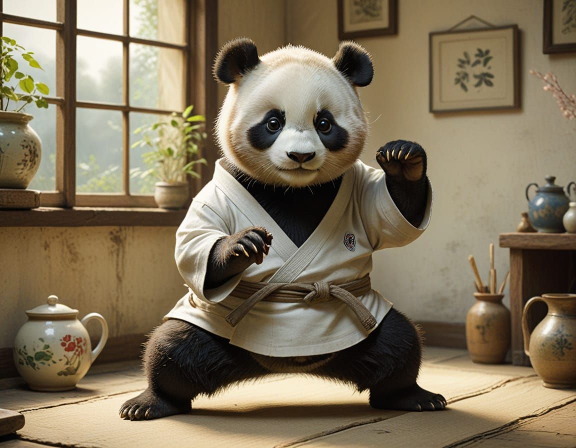 Dojo Panda Does Karate: Cute Artistic Painting