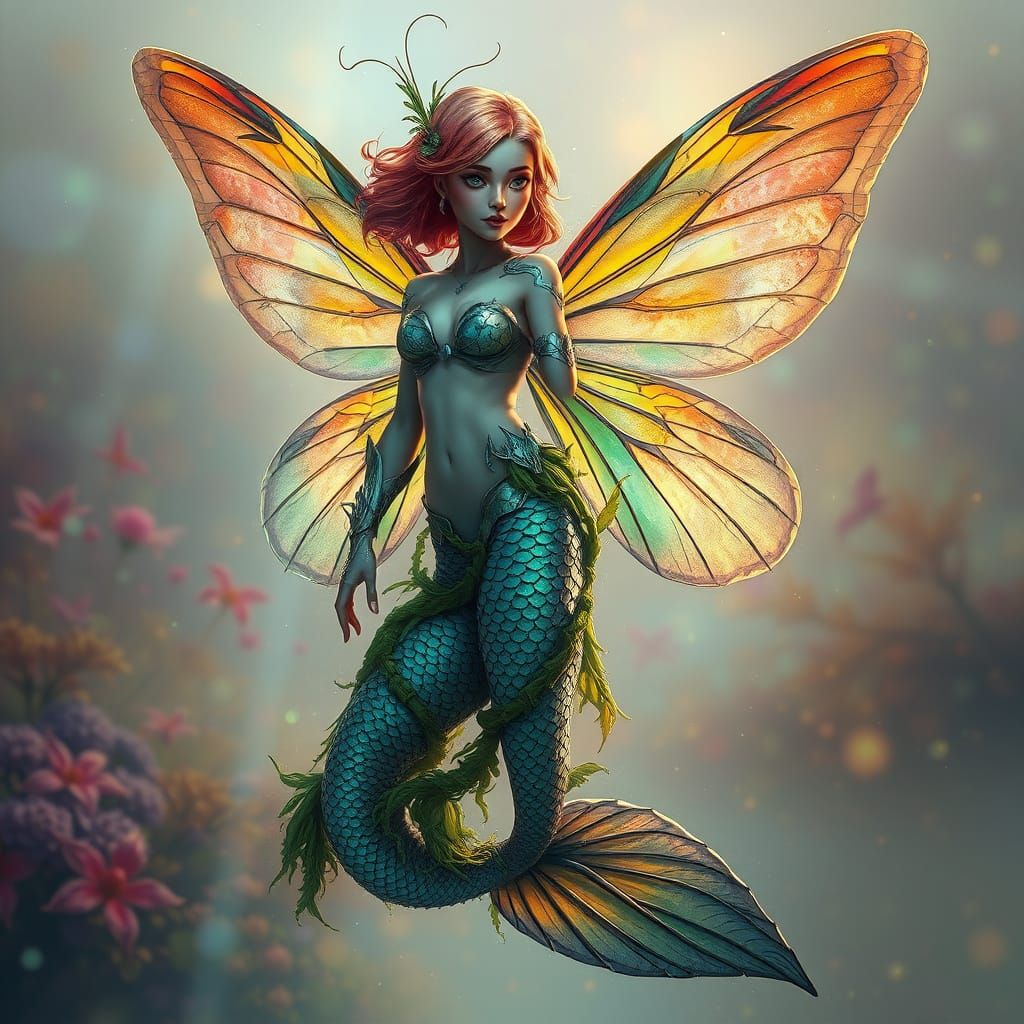 Siren in Shimmering Armor, Iridescent Wings Unfold