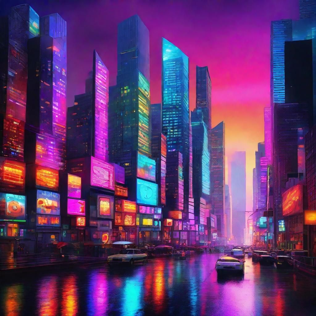 Surreal Googly Eye Cityscape in Triadic Colors