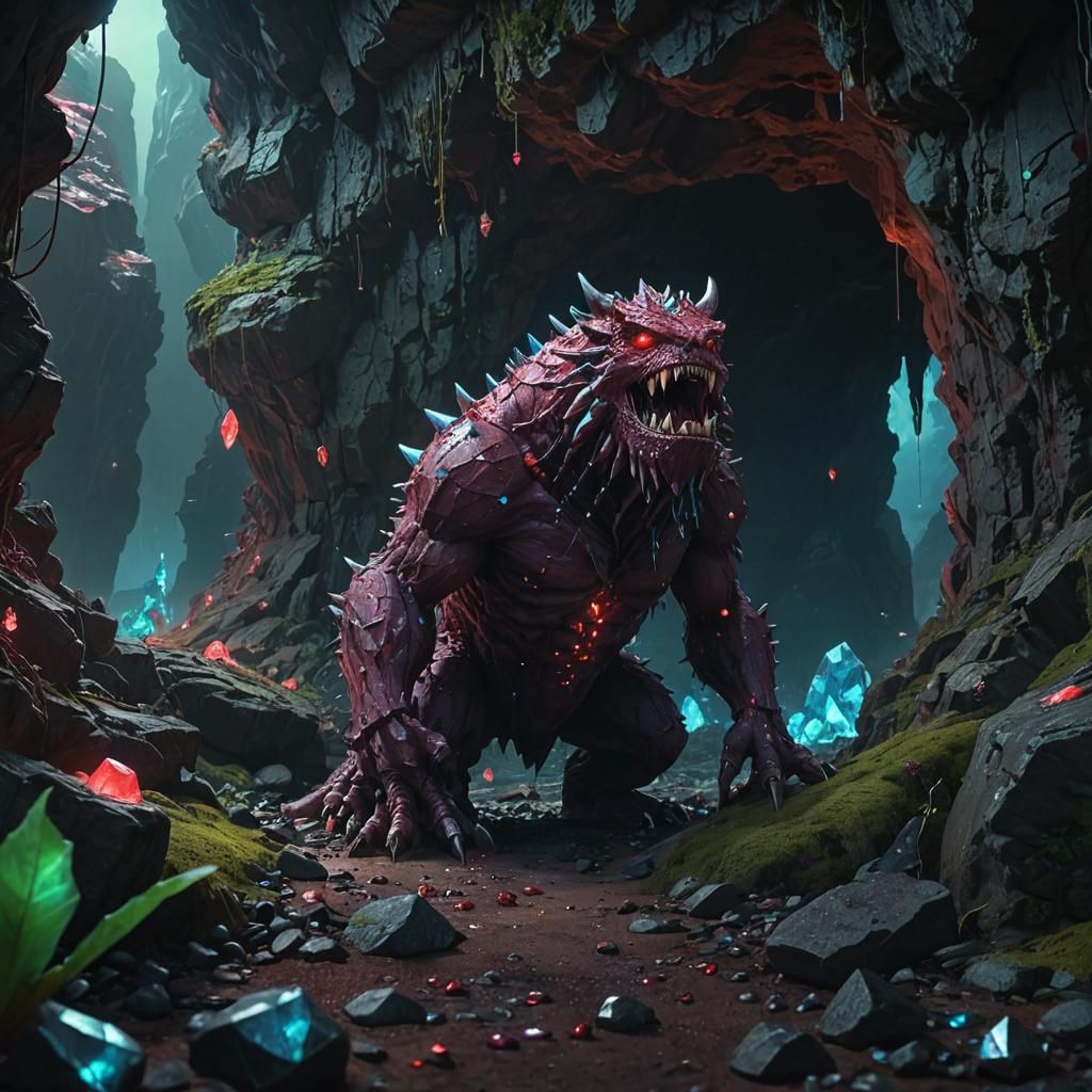 Ruby Monster in Jewel Cave: Fantasy Matte Painting