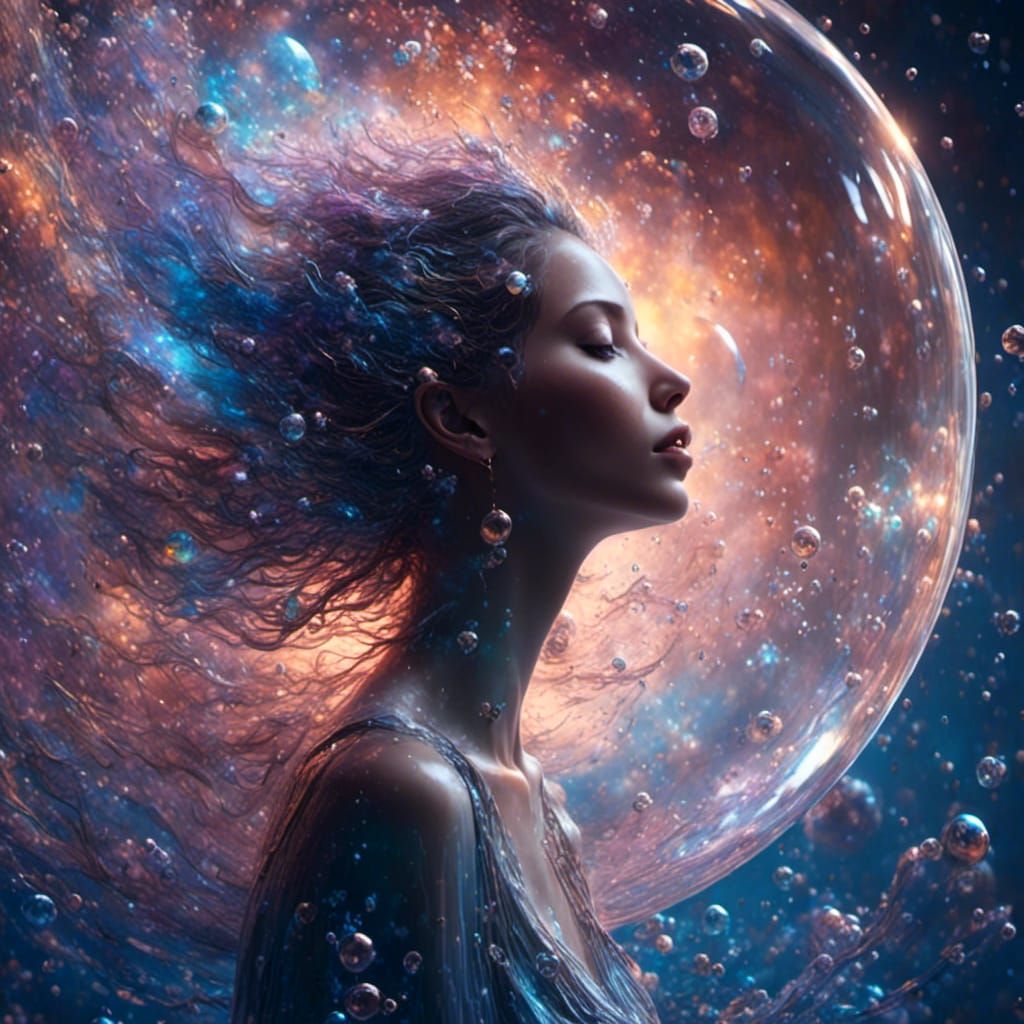 Cosmic Bubble: Transparent Woman in Universe
