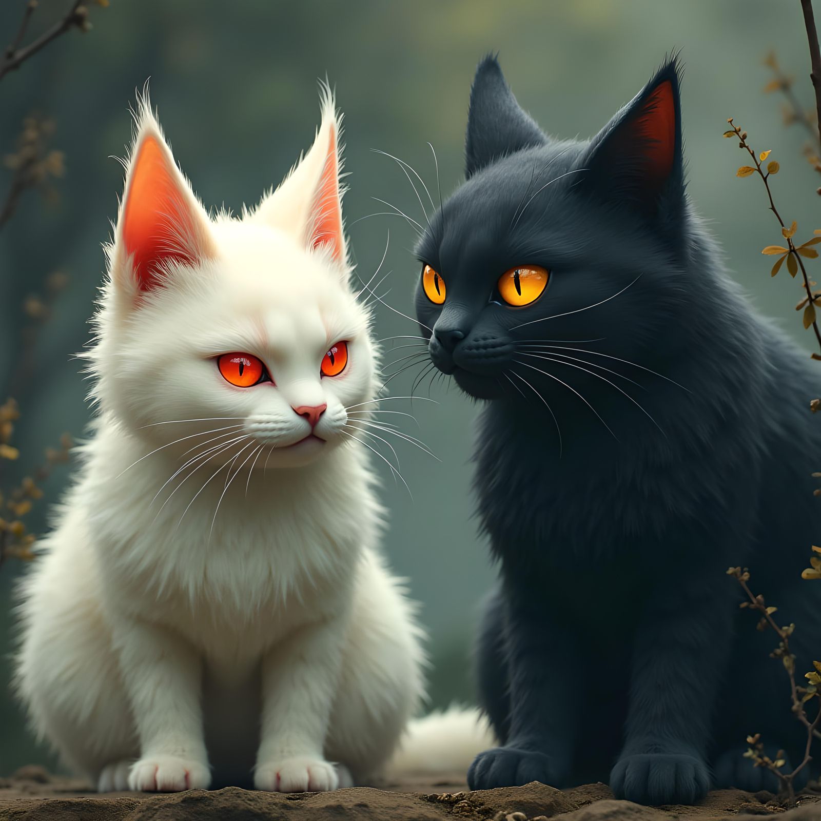 Contrasting Nekomata Cat Demons: White and Black