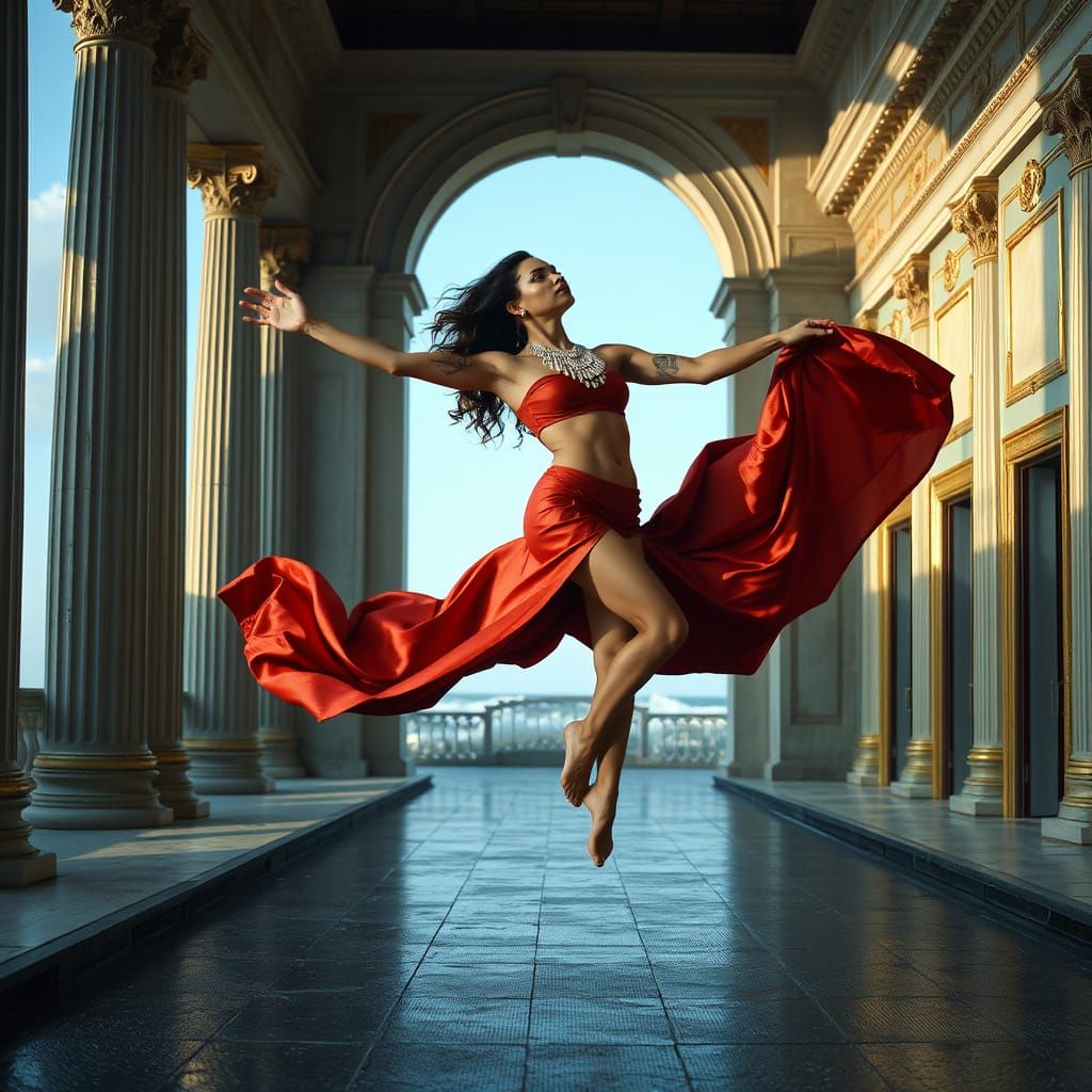 Confident Fitness Model in Opulent Palace