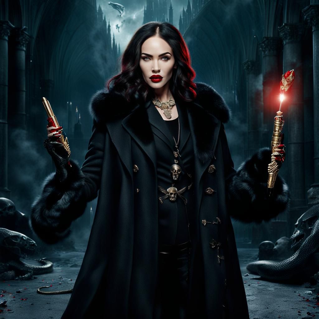 Woman in Black Coat Holding Wand: Digital Matte Painting