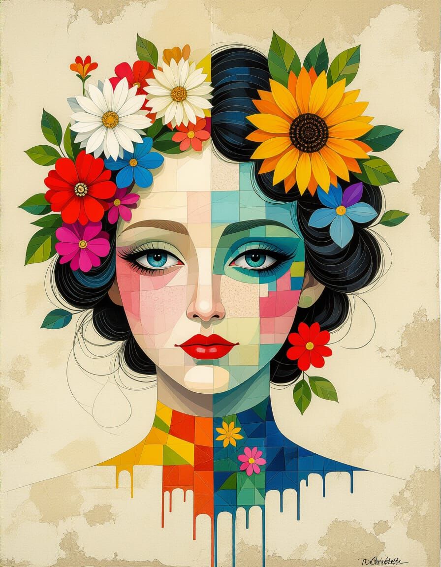 Abstract Surrealism in Patchwork Style