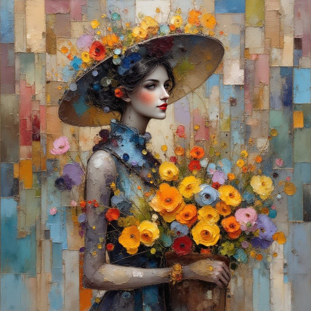 Elegant Flower Seller Portrait in London Street Style