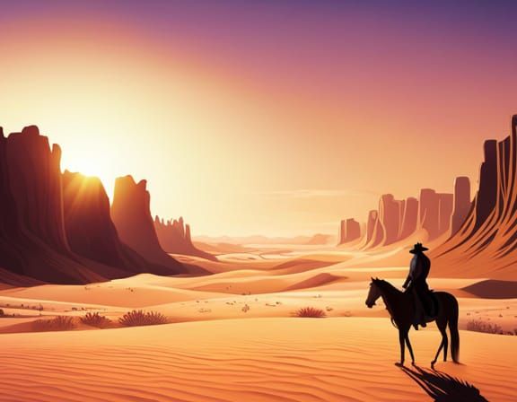 Desert Rider at Sunset: Cinematic Concept Art