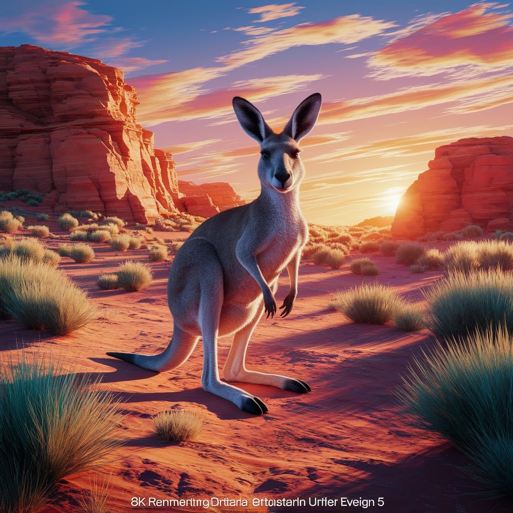 Kangaroo in Outback: Detailed Matte Painting