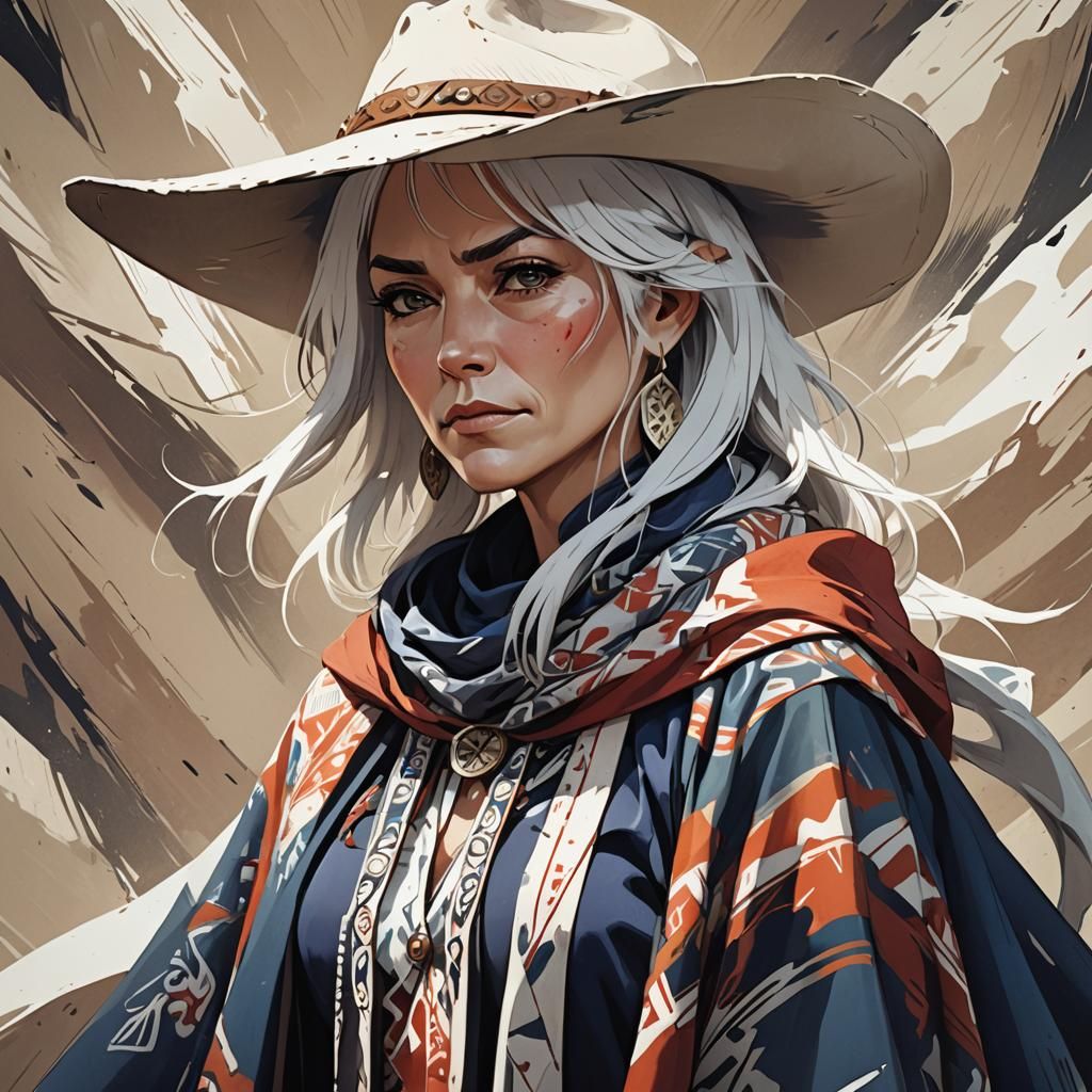 Cowgirl Portrait in Cel-Shaded Anime Style