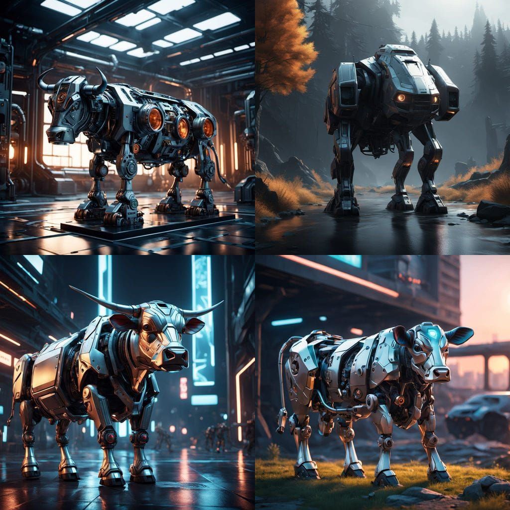 Cybernetic Cow in Futuristic Landscape