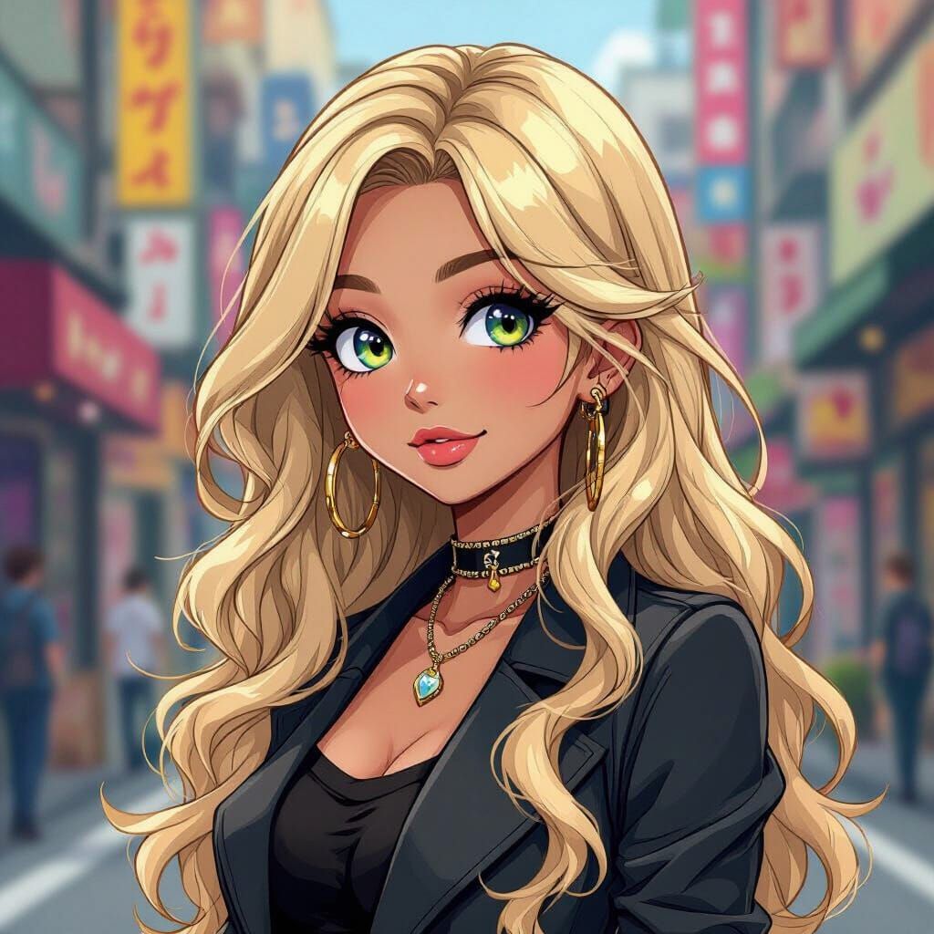 Vibrant Gyaru in Tokyo Street Scene
