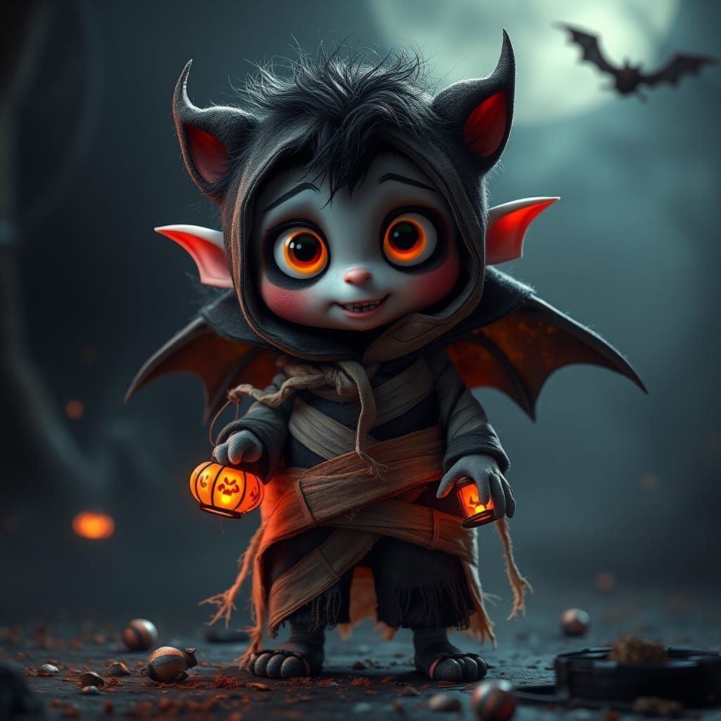 Adorable Vampire in Spooky Tim Burton Dreamscape