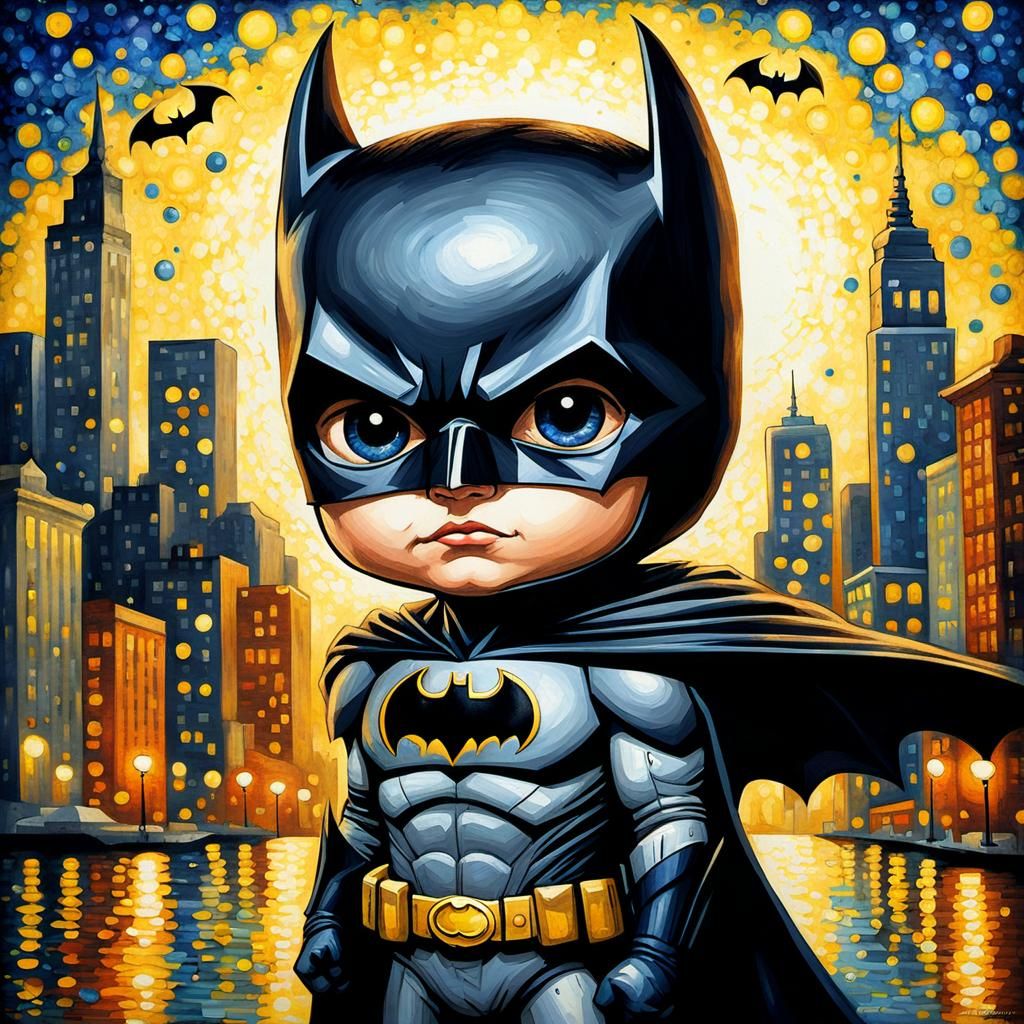 Pointillism Masterpiece Kid Batman Gotham City Scene