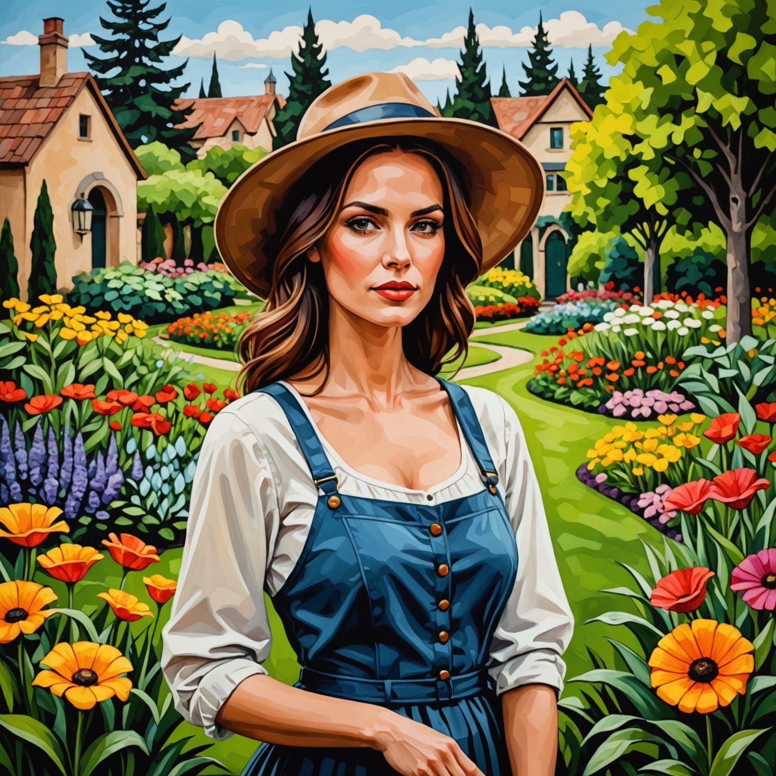 Woman in Serene Garden, in the Style of a Masterful Oil Pain...