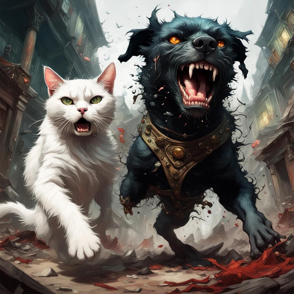 Dog and Cat Fight: Borderland Fantasy Art
