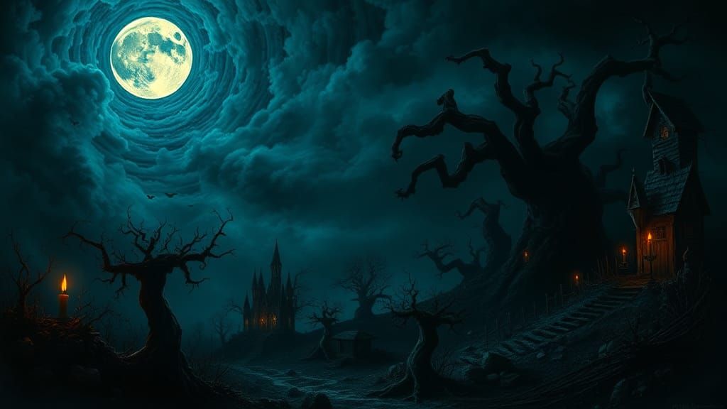 Foreboding Moonlit Landscape in Expressive Style