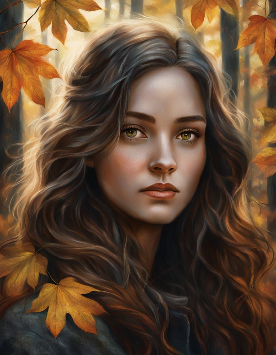Whimsical Portrait of Girl in Autumn Forest