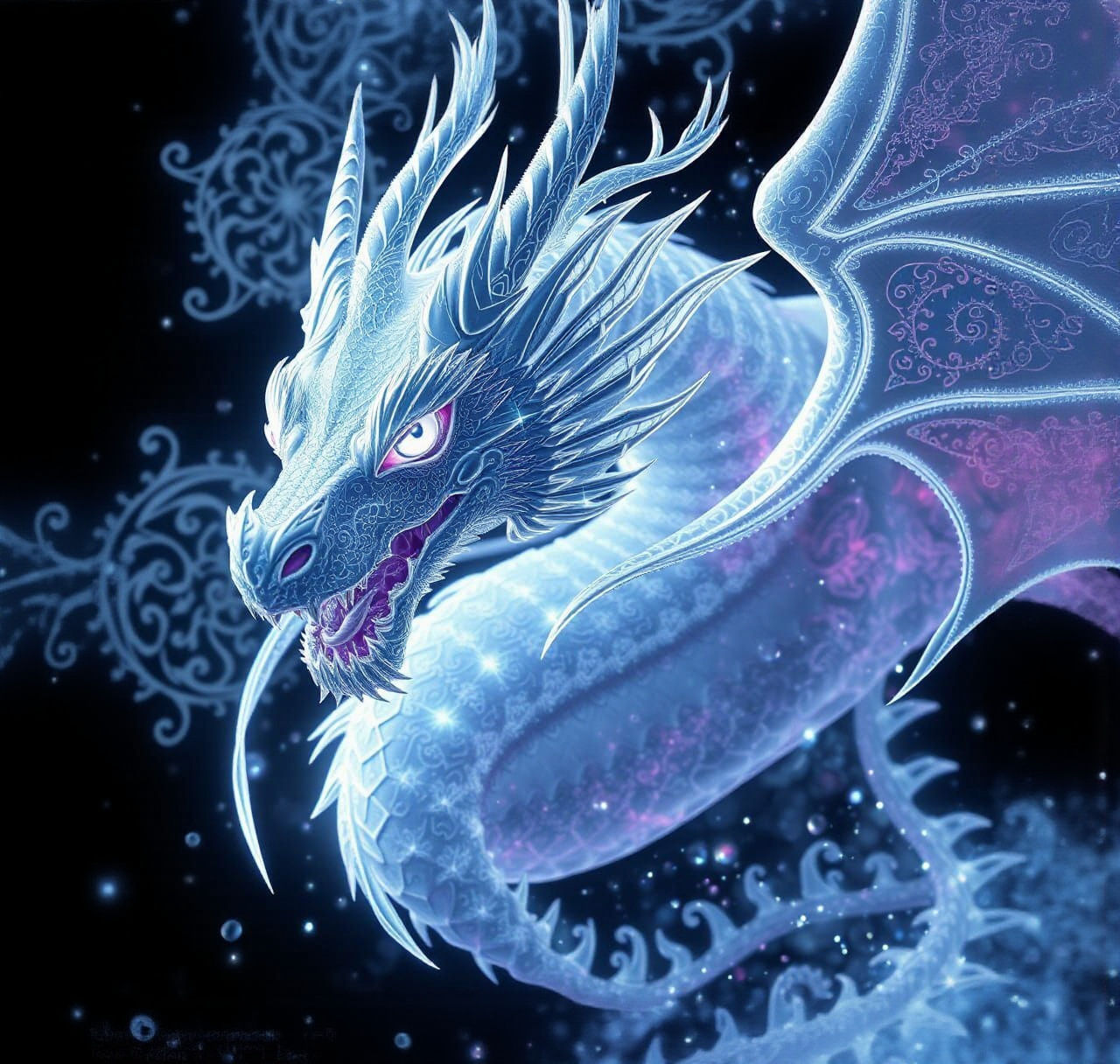 Bioluminescent Dragon with Filigree in Ethereal Style