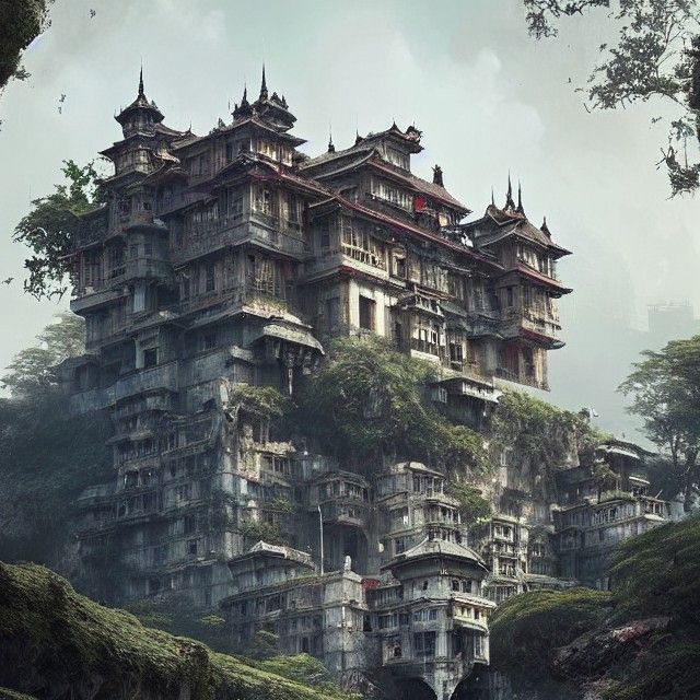 Hillside Fortress Mansion in Sci-Fi Style