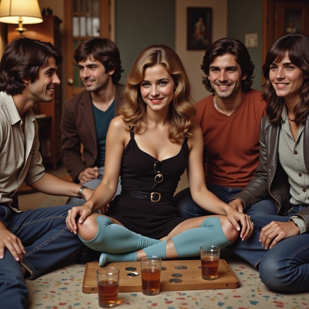 1989 Friends Play Drinking Game in Retro Style