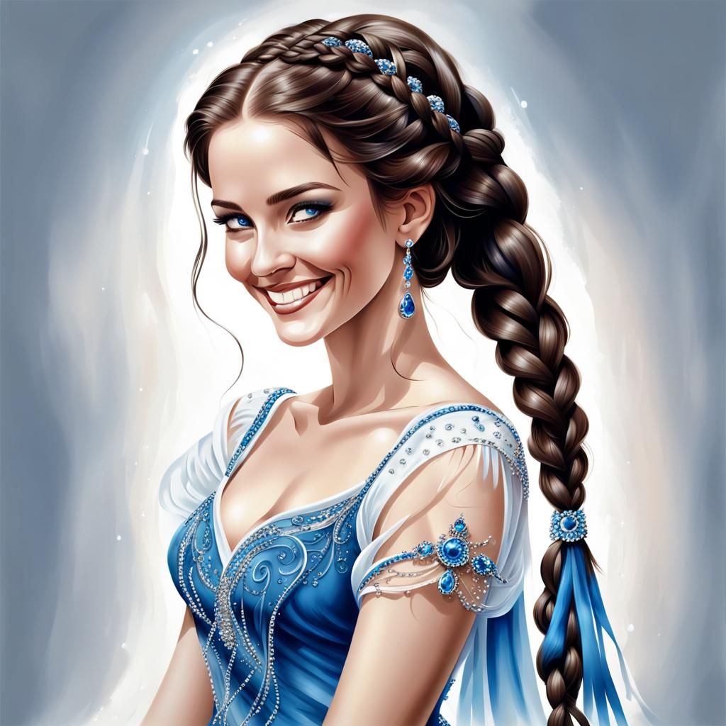 Airbrush Illustration of Smiling Austrian Woman in Sissi Dre...