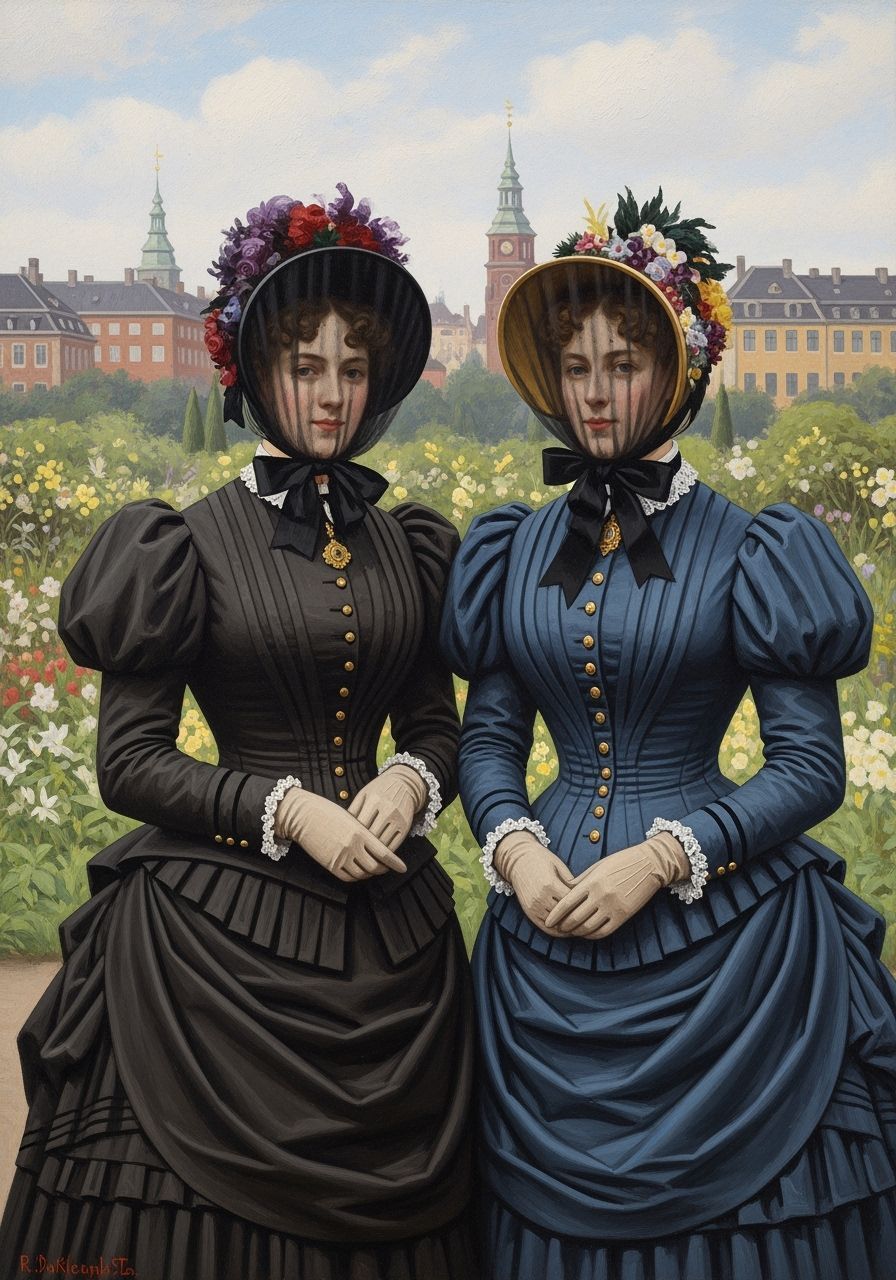Veiled Women in Botanic Garden: A Victorian Portrait